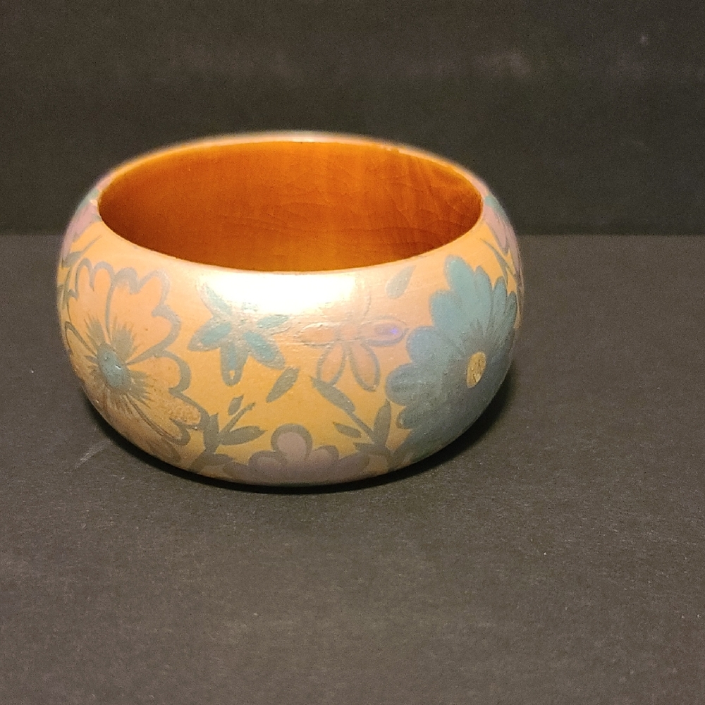 Floral Wooden Bangle Bracelet